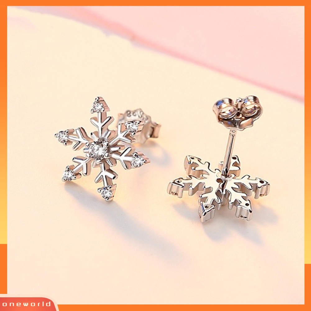 [WONE] Wanita Elegan Berlian Imitasi Bertatahkan Snowflake Ear Stud Earrings Perhiasan Hadiah Xmas