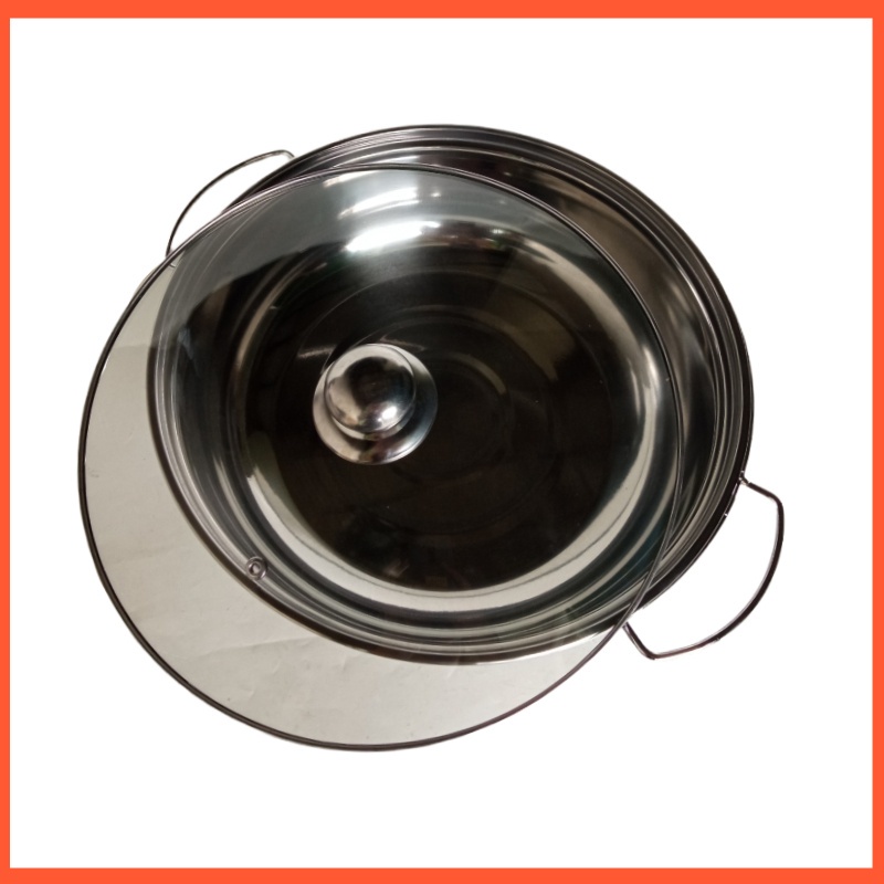 Warmer bulat baskom tempat sayur soup prasmanan saji stainless steel tutup kaca