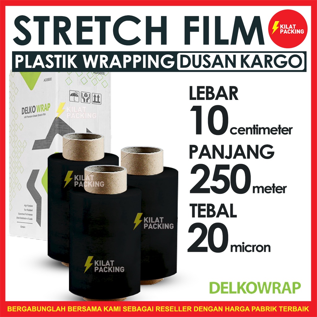 

HITAM PLASTIK WRAPPING 10CM X 250M STRETCH FILM PLASTIC WRAP 10CM DELKOWRAP DUS 28 Roll