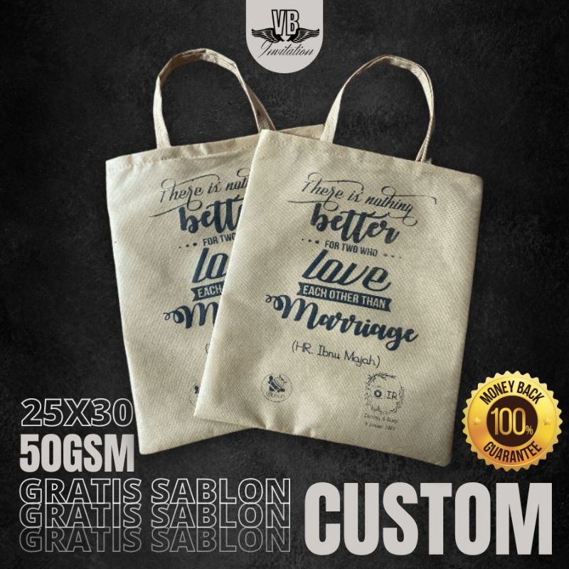 SOUVENIR TAS SPUNBOUND PERNIKAHAN TERBARU TERMURAH SOUVENIR WEDDING FREE SABLON FLAT 25X30