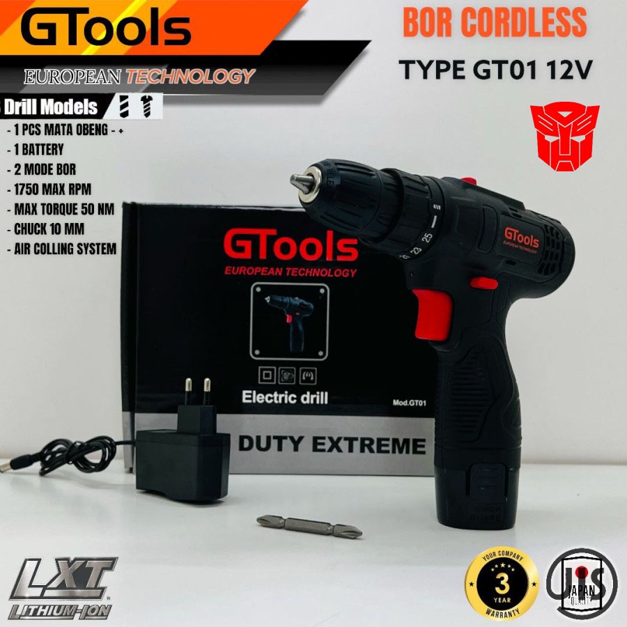 Bor cordless 12v GTOOLS EROPA GT01 mesin bor baterai