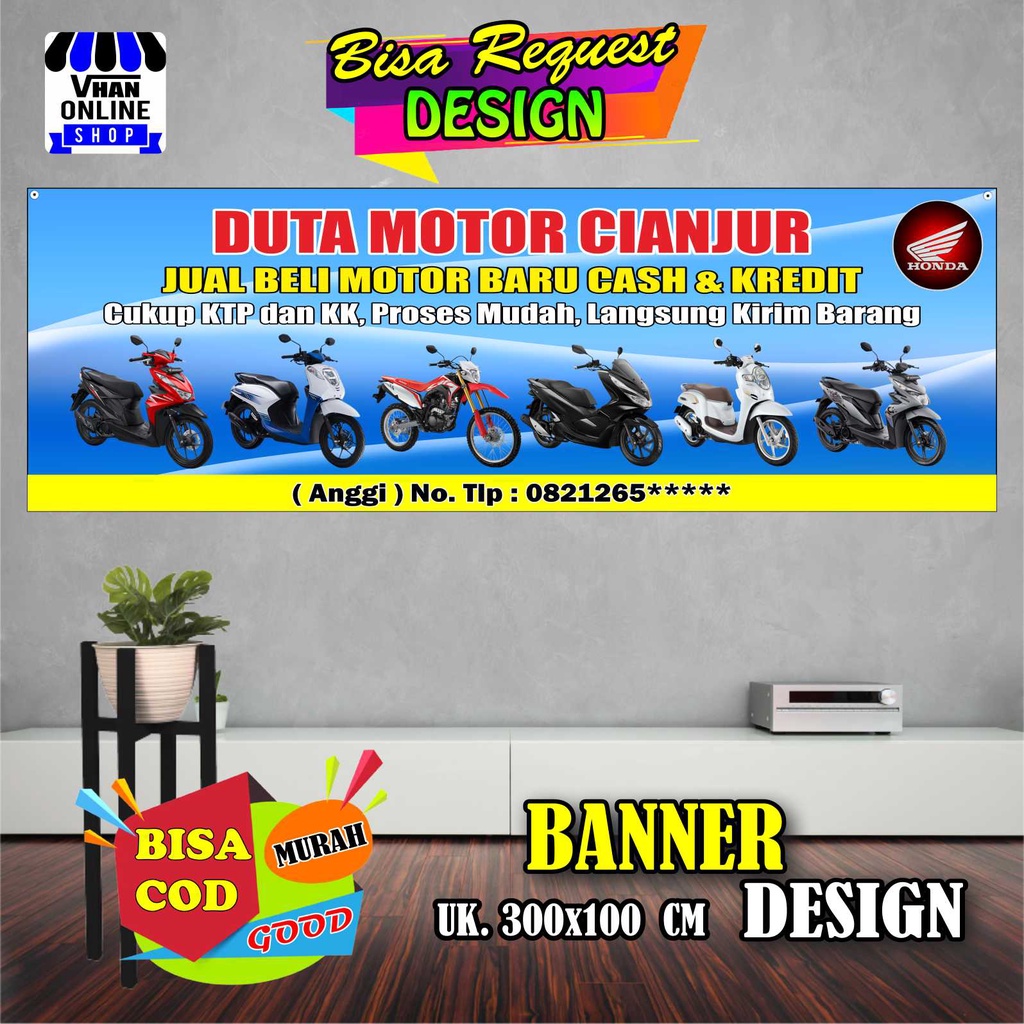 Spanduk Banner Jualan Motor Bekas Dan Baru, Showroom Motor, Bagus Murah