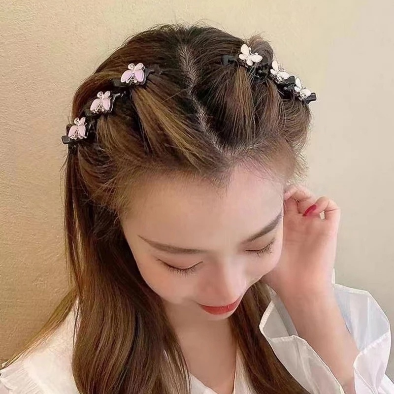 Wanita Korea Fashion Bunga Kupu-Kupu Poni Samping Klip Rambut Gadis Vintage Elegan Duckbill Jepit Rambut Wanita Manis Sederhana Braided Hair Pin Aksesoris Rambut