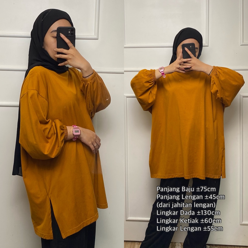 Kaos Wanita Lengan Panjang Blouse Lengan Balon Oversize