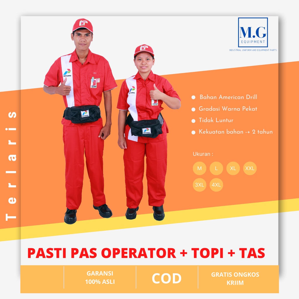 Seragam SPBU Pertamina Pasti Pas Operator + Topi + Tas