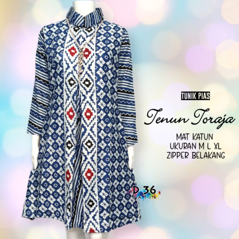 Tunik katun halus murah santika motif tenun toraja atasan baju batik wanita ibu remaja cewek cewe seragam seragaman kerja kantor kuliah pabrik btc solo cantik adem bagus nikahan keran corak fashion hits keren HQ berkualitas simple modern muslimah