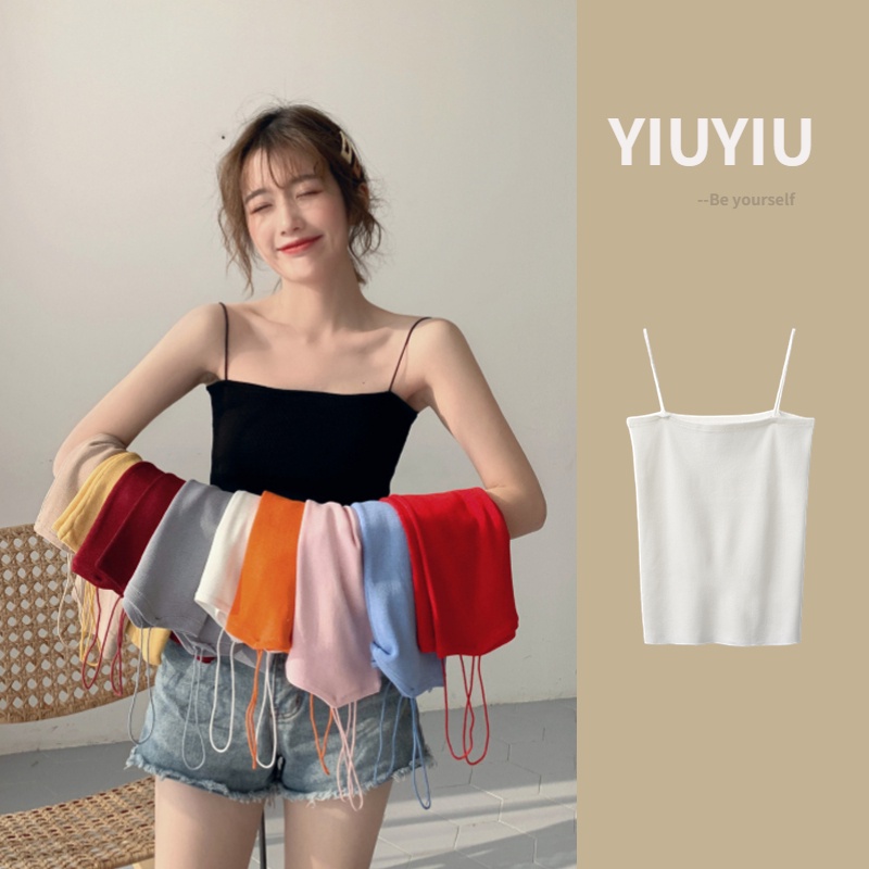 YIU YIU Rajut - Tanktop Knit Wanita Polos Tank Top Crop Tali Kecil Rompi Rajut