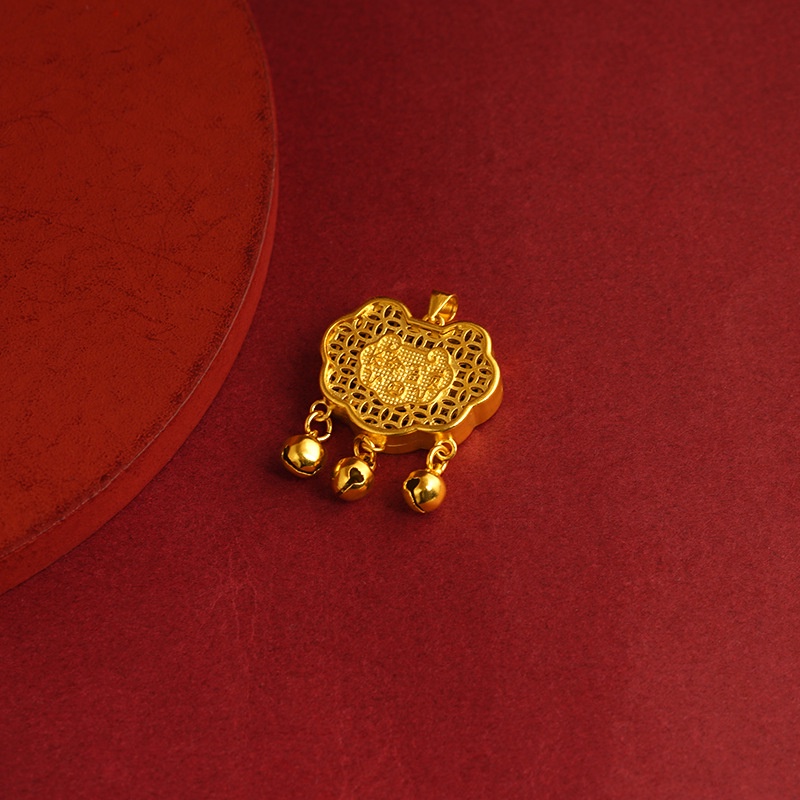 Goldkingdom Perhiasan Fashion Emas Asli Kadar 375Bangkok Aksesoris Ready Stock Angan-Angan Hati Lock Kalung Wanita Dengan Liontin Lonceng Kekanakan