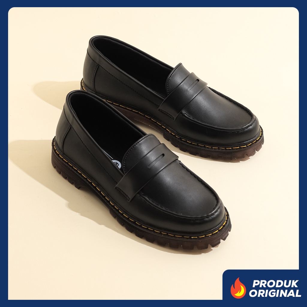 ARCHER BLACK GUM ORIGINAL x LVNATICA Sepatu Loafers Hitam Pria Slip On Formal Casual Kerja Kantor Slop Resmi Kantoran Pesta Wedding Kondangan Nikah Selop Jalan Santai Hangout Kuliah Modern Penny Loafer Semi Kulit Premium Footwear Keren Terbaru Kekinian