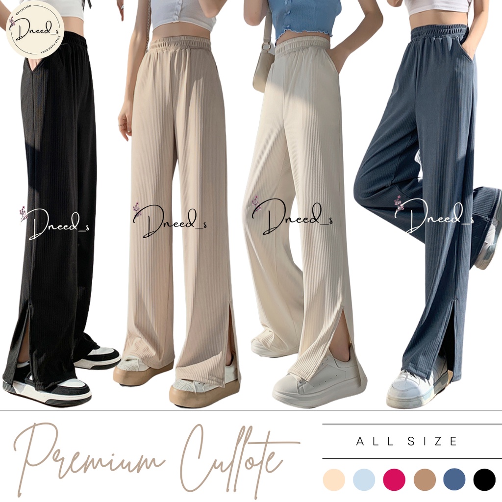Dneeds - Celana Kulot Highwaist Belah Samping - Korean Sling Cullote HW Loose Pants Trousers Grosir