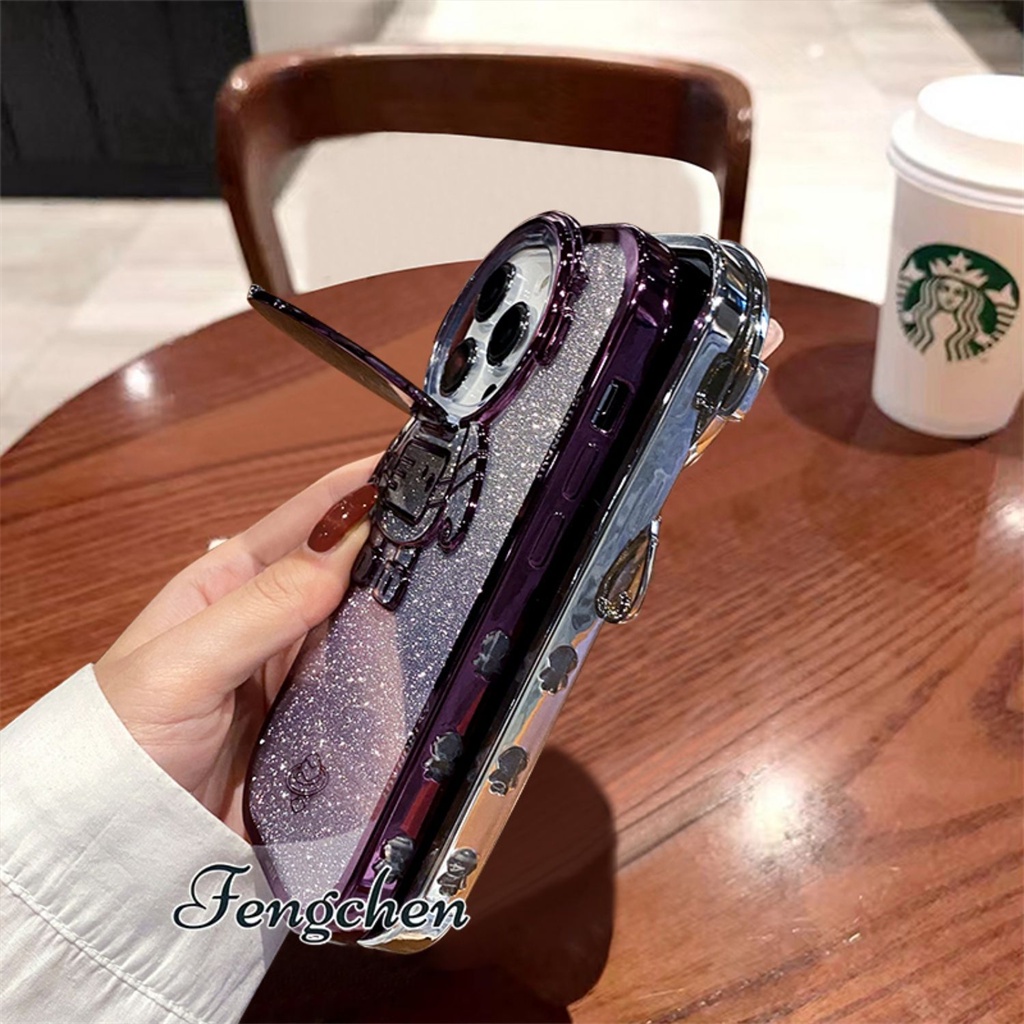 IPHONE Casing Pelindung Kamera flash Mewah Case Iphone14 Pro Max14Plus Case Iphone13 12 Pro Max11 XR Fun Ideas NASA Astronot Sepenuhnya Tertutup Shockproof Protection Soft Case