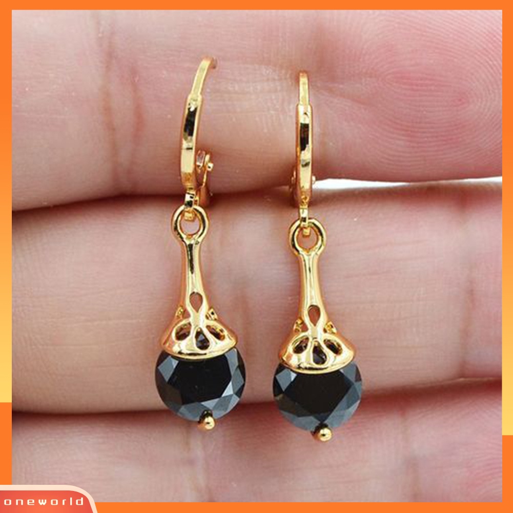 [WONE] Retro Bulat Imitasi Topaz Liontin Wanita Leverback Earrings Hadiah Hari Valentine