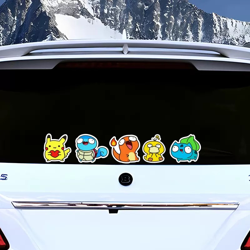 Pikachu Squirtle Psyduck Psyduck Charmander Bulbasaur Stiker Reflektif Pokémon Kartun Mobil Sepeda Motor Kartun Lucu Versi Q Stiker Decal Dekoratif Tahan Air