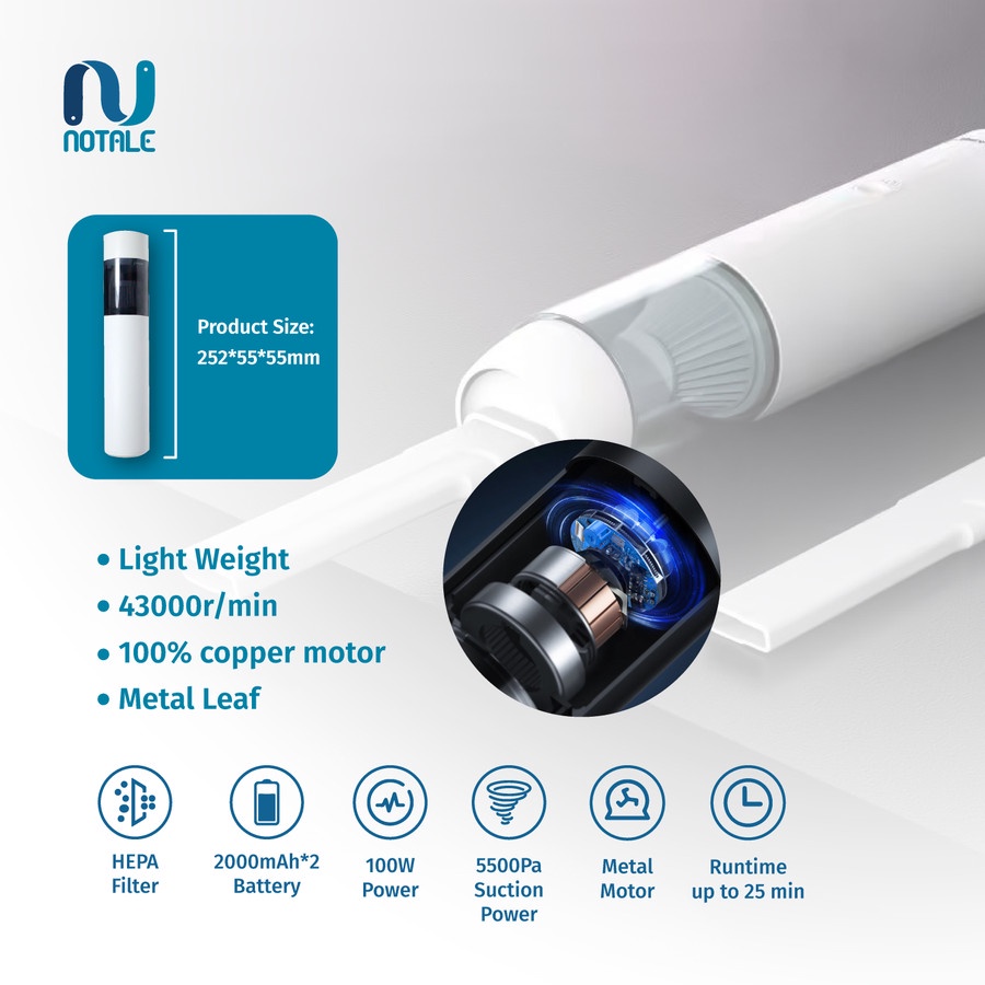Notale Vacuum Cleaner Mini Portable 2in1 Car Wireless