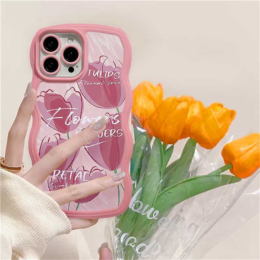 Casing TPU Motif Hati Gelombang Case Realme 10 C33 C30 C31 C35 C21Y C25Y Realme C11 C25 C17 C15 C12 C3 C2 Realme 8i 7i 5 5i 6i 7 Pro Motif Tulip Dan Tepi