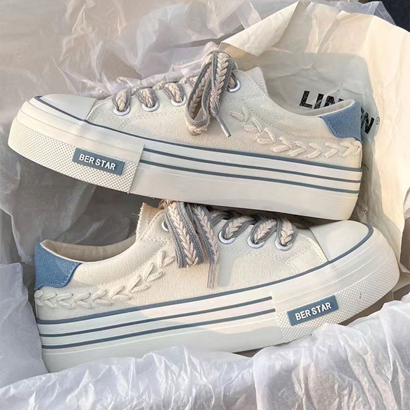 Sepatu Sneakers Wanita Tali Fashion Style Korea Shoes Casual Trendy Sepatu Cewek Kanvas Free Box Azgalery SPT-46
