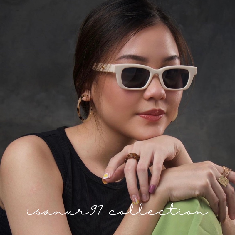 𝗜𝗦𝗔𝗡𝗨𝗥𝟵𝟳 Kacamata Kotak Hitam Wanita/Pria Sunglasses Korean INS Fashion - Kacamata Hitam Jennie Persegi Panjang Retro Vintage