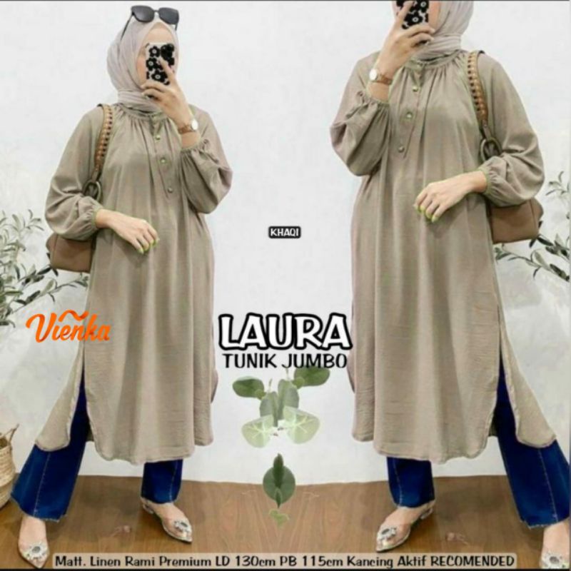 Laura long tunik katun linen jumbo ld 130 xxxl