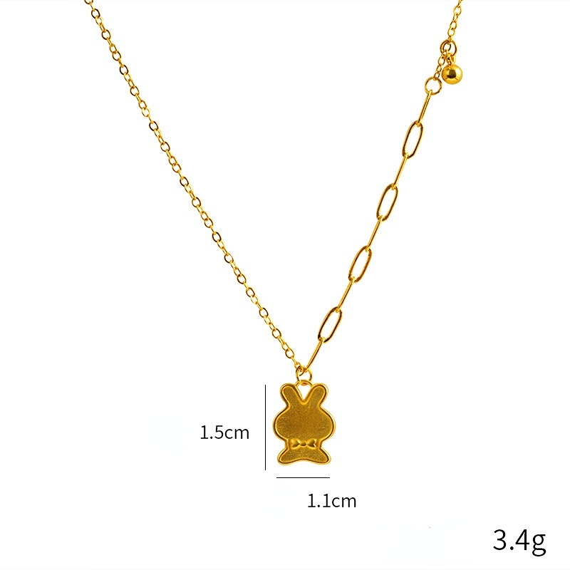 Goldkingdom Fashion Perhiasan Emas Asli Kadar 375 Bangkok Aksesoris Ready Stock Wanita Lucu Kartun Kelinci Kecil Gelang Minimalis Mewah Liontin Klavikula Kalung