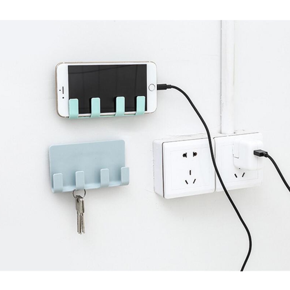 Gantungan 4 Hook Tempel Dinding Handphone Multifungsi Holder Gantung Charger Serbaguna