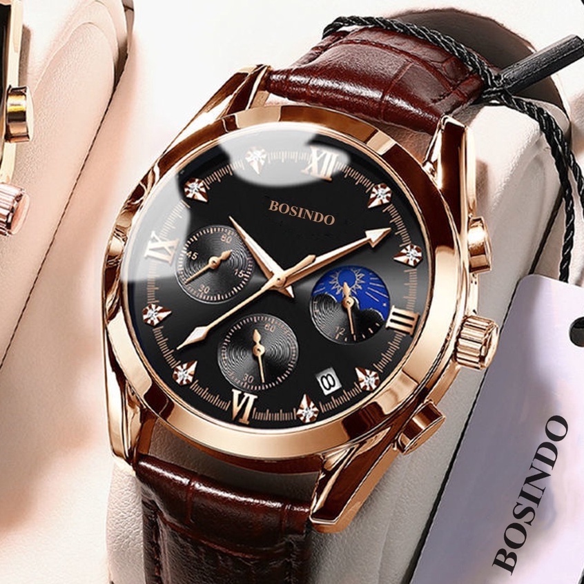 jam tangan BOSINDO C23 jam tangan pria kulit asli import terbaru kekinian fashion korea Jam tangan pria mewah jam Tangan kulit asli import TERBARU, jam cowok anti air-jam tangan unisex pria/ wanita  jam wanita mewah elegan original anti air bisa COD