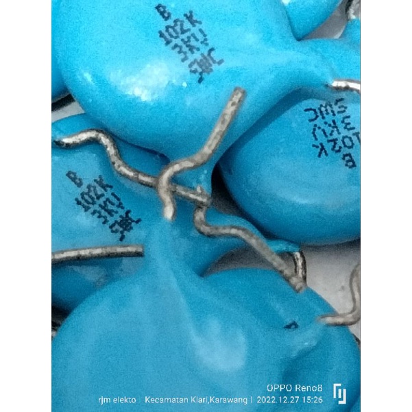 10 PCs kapasitor Milar biru ukuran 102K 3KV