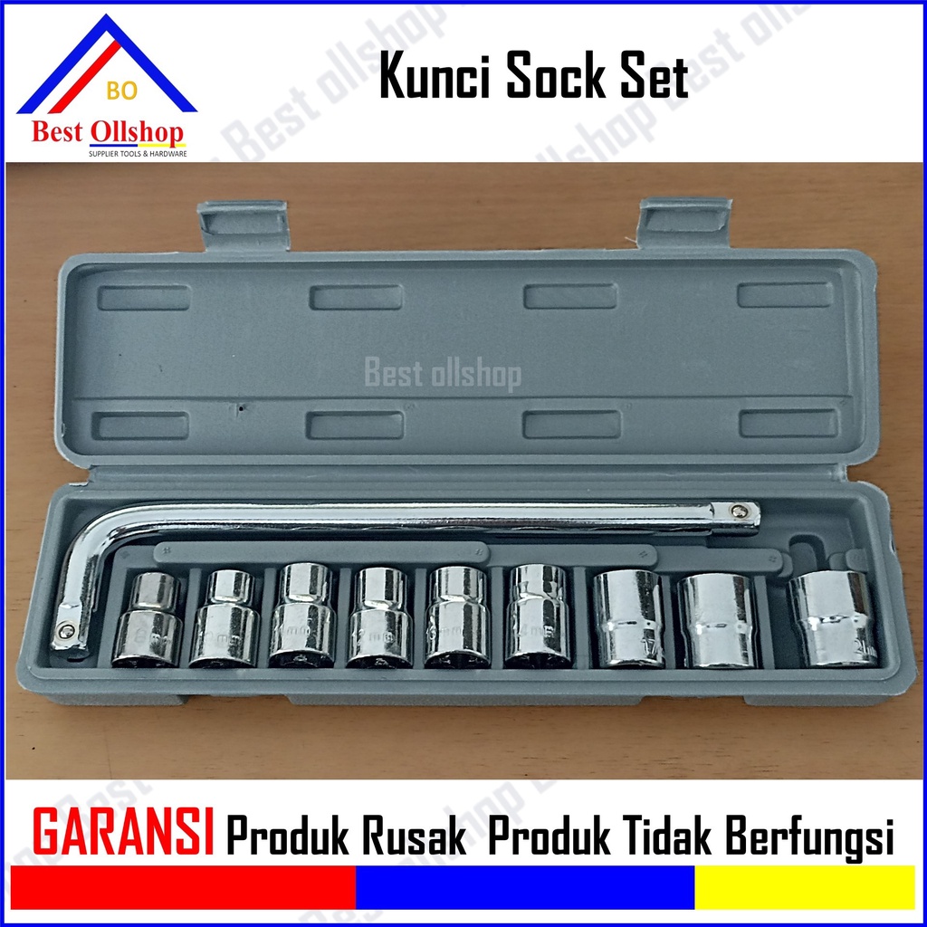 Kunci Shock Sock Hand Socket Sok Set 10 Pcs 8-21 mm / Kunci Set 10 Pcs Sock Shock Sok Murah