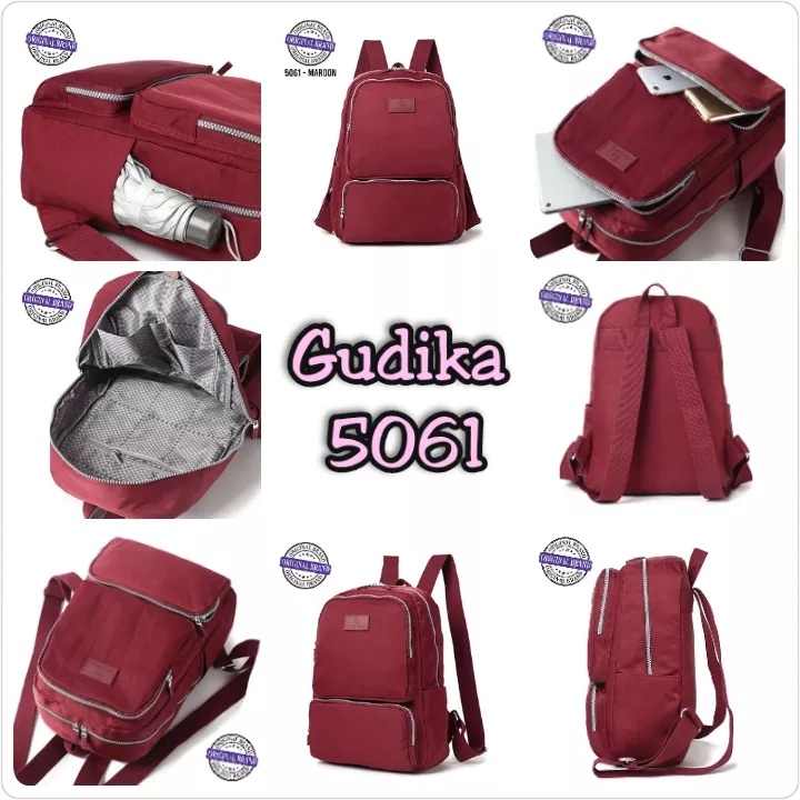 GUDIKA 5061 - Tas Ransel Laptop Wanita Kekinian Import Original Terbaru Bahan Nilon Waterproof Anti Air Premium Korea bisa muat banyak barang banyak slot kocek terlaris - tas wanita - tas cewek - tas kerja - tas laptop - rangsel - gudika bag - tas gudika