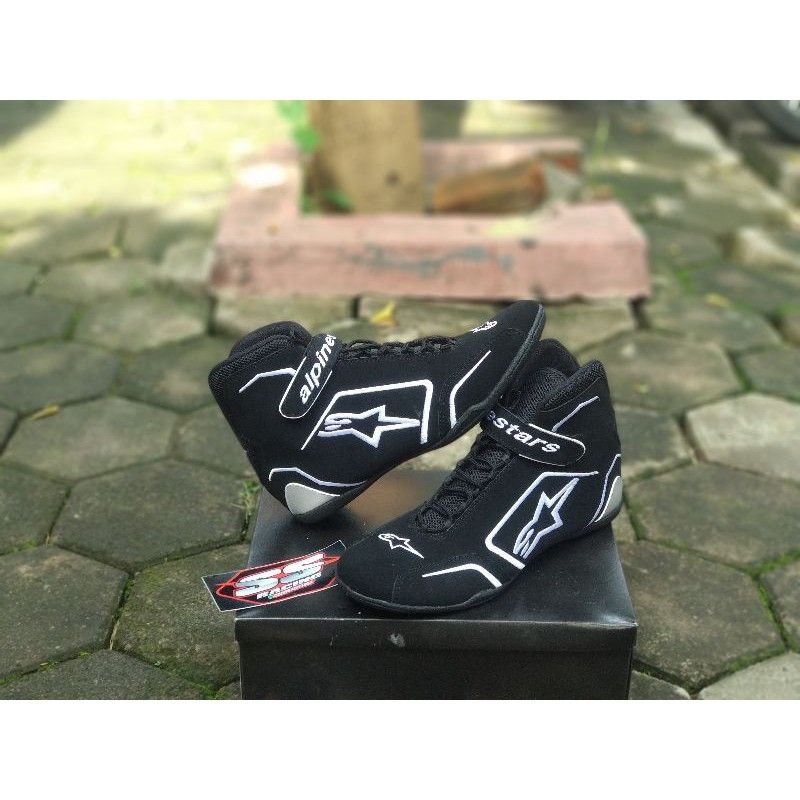 SATU SET SEPATU DRAG BIKE PLUS GLOVE KARET MOTOR SLALOM GOKART TOURING CORNERING SUNMORI ABU HITAM PUTIH BANDUNG