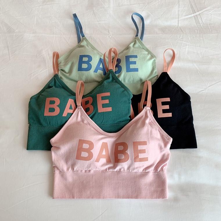 TGL.11De22q– Bra Sport Wanita Gym Sexy BH Tanpa Kawat Olahraga Yoga Motif Babe Elastis