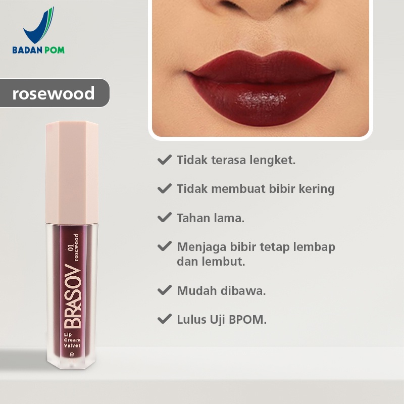 BRASOV Lip Cream Velvet 4Gr Color Pigmented Pelembab Bibir BPOM | Kosmetik Lipcream Brasov