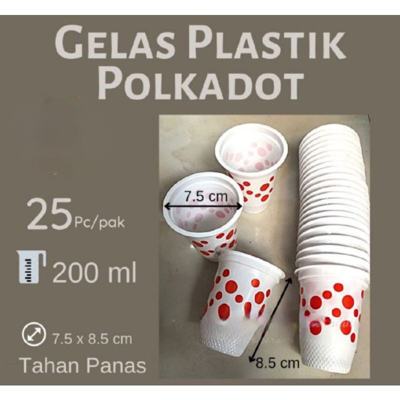 GELAS BOLA BOLA 1 ROLL ISI 25PCS GELAS CUP PLASTIK POLKADOT MERAH CUP JASUKE