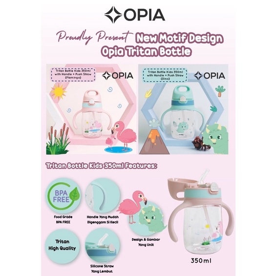 Opia tritan bottle kids 350ml - botol minum sekolah anak sedotan | botol minum mpasi