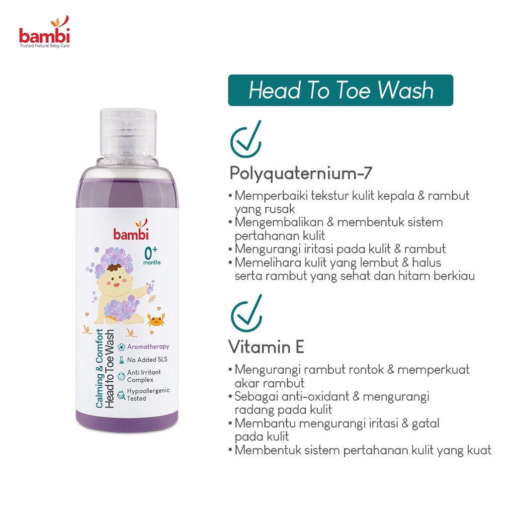 BAMBI BABY CALMING &amp; COMFORT HEAD TO TOE WASH 200ML