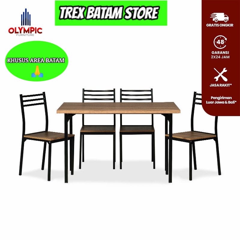 OLYMPIC DTM EIRA BLACK SERIES MEJA MAKAN 4 KURSI (BATAM)