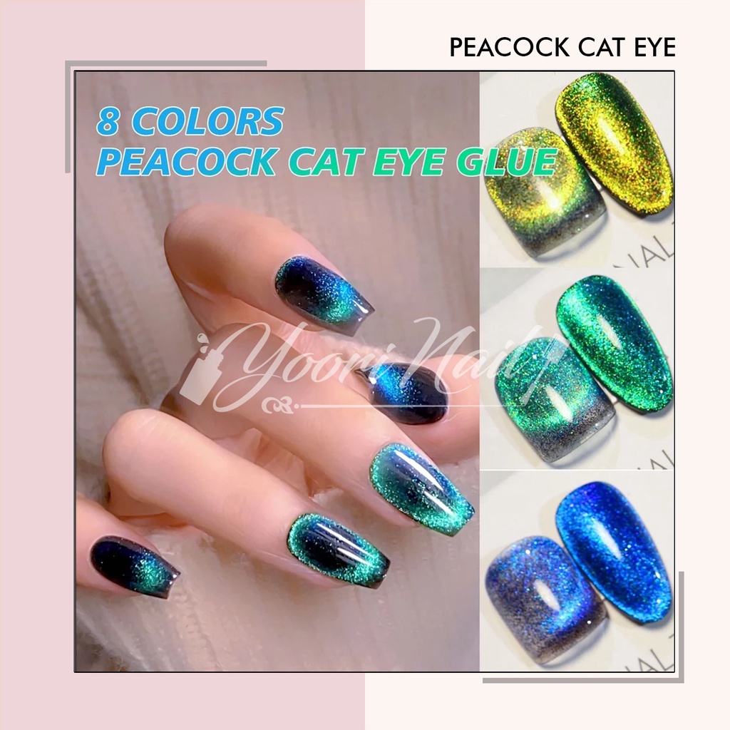 Peacock cat eye misscheering gel kutek cateye gel polish nail art nailart cat eye peacock