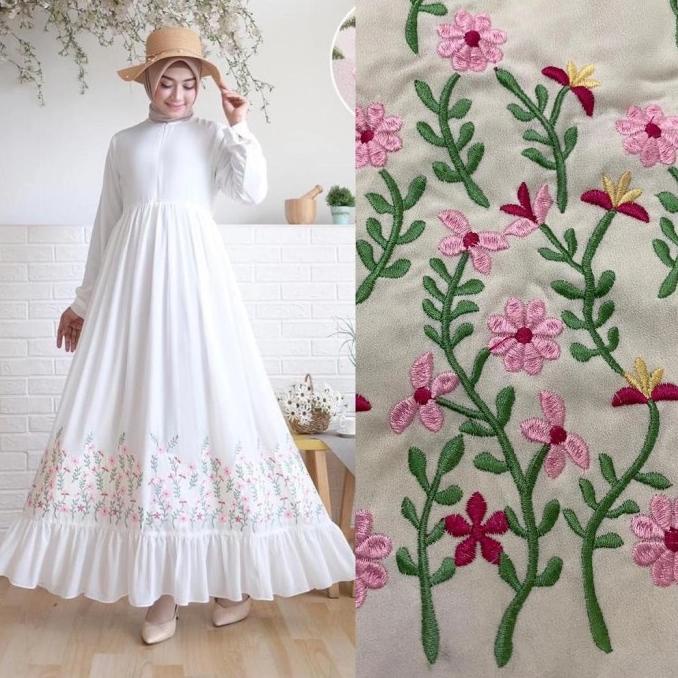 BAJU GAMIS PUTIH / GAMIS CERUTI PUTIH BORDIRAN / GAMIS POLOS PUTIH