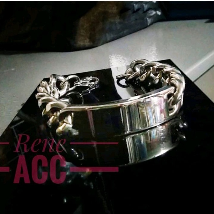 Gelang Rantai Pria Silver Titanium Plat Besar Elegan
