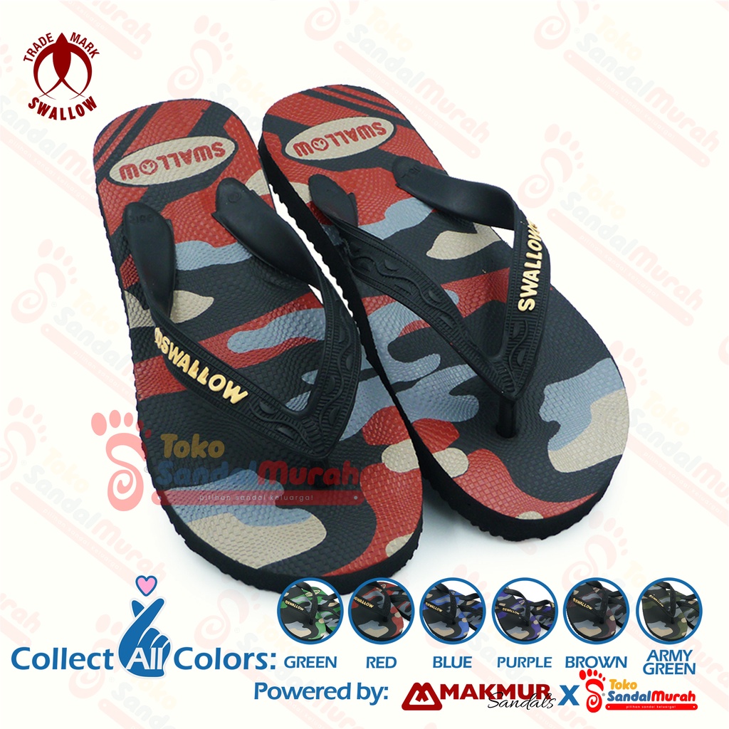 Toko Sendal Murah - Sendal Swallow terbaru - Sandal Jepit Swallow Camo - Motif Military Original. Sandal Japit original legendaris Swallow Indonesia dengan bahan karet terbaik. Flip Flop empuk dan anti slip. Sendal rumah atau sandal untuk jalan jalan