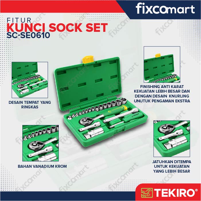 Tekiro Socket Set 1/4 - 3/8 Inch 21 Pcs 6Pt (Box Plastik)