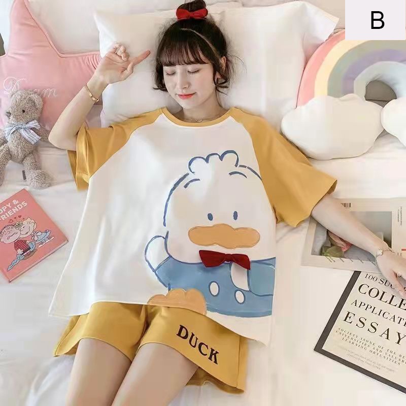 TUTULADY Baju Tidur Wanita Set Pendek Motif Kartun Lucu