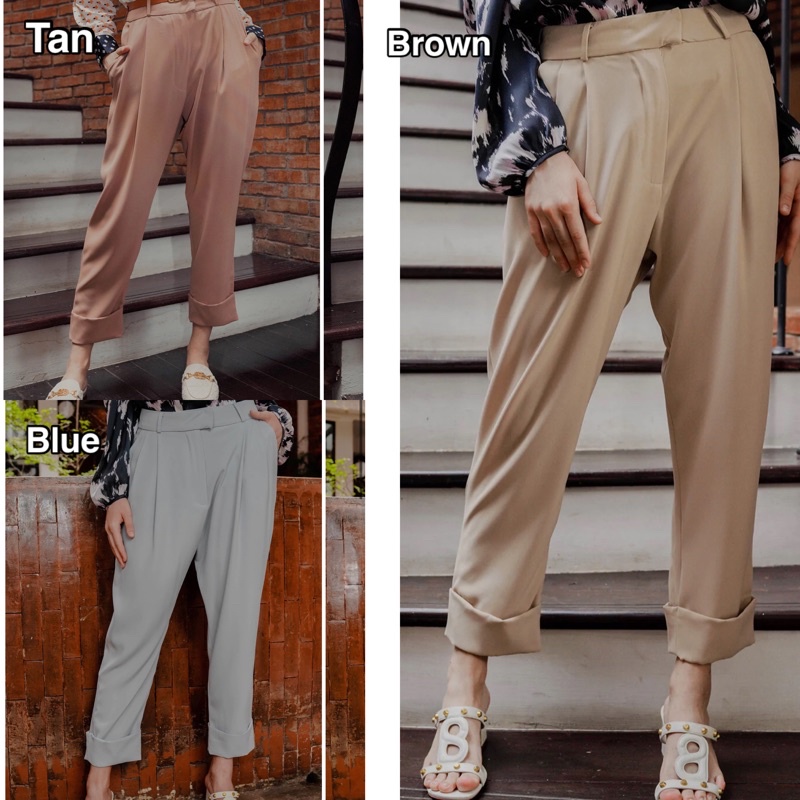 Revi Pants - Brown Tan Blue Benang jarum benangjarum XS S M L XL XXL buttonscarves nada series voal 