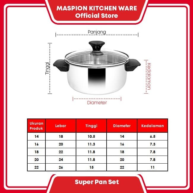 5 SET Dahlia Dutch Oven 14 cm 22 cm Panci Stainless Steel Maspion Panda