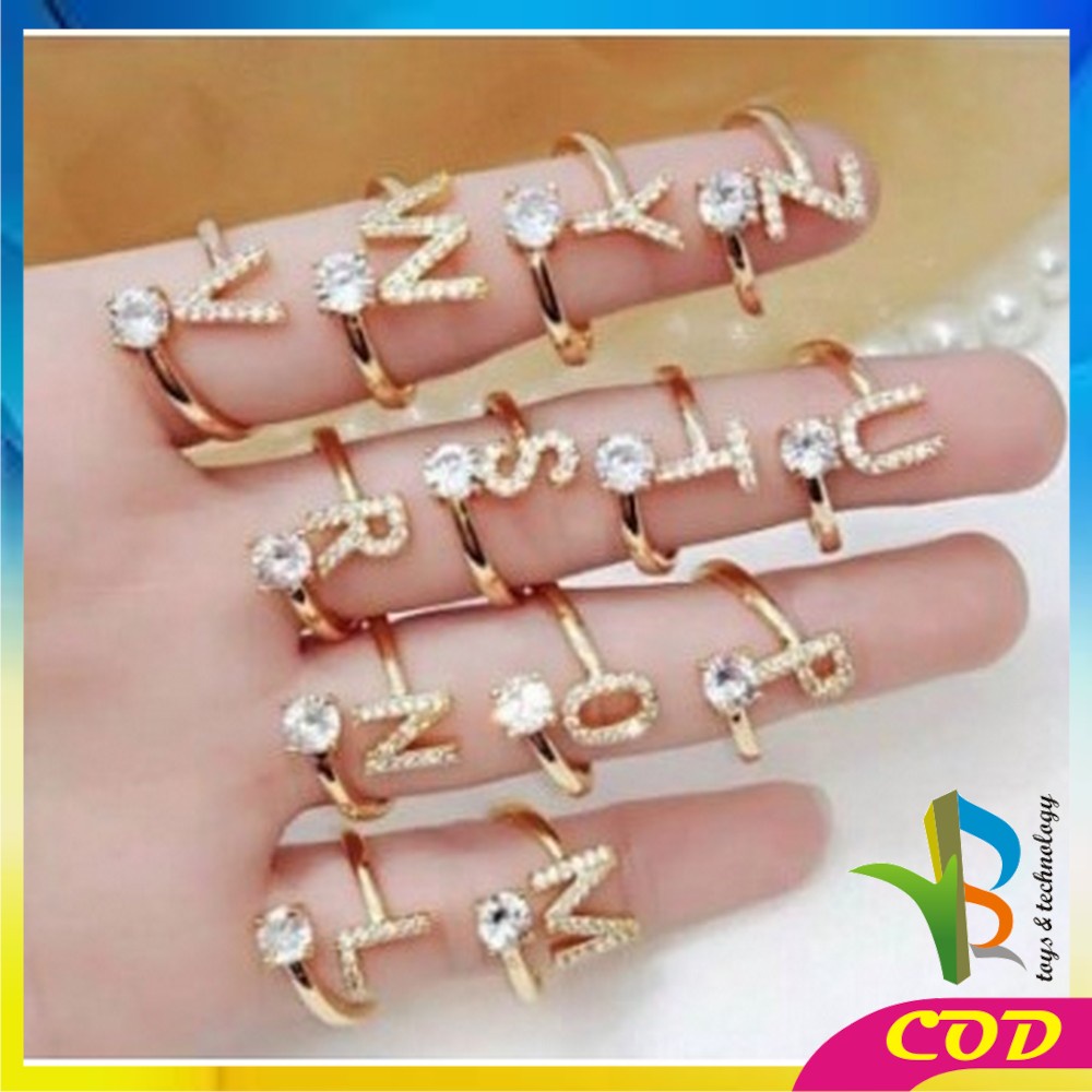 RB-K59 Cincin Huruf Gold Stainless Inisial Nama Cincin Alphabet / Cincin Abjad Huruf A-Z Wanita Fashion / Cincin Wanita Huruf Set Perhiasan Wanita