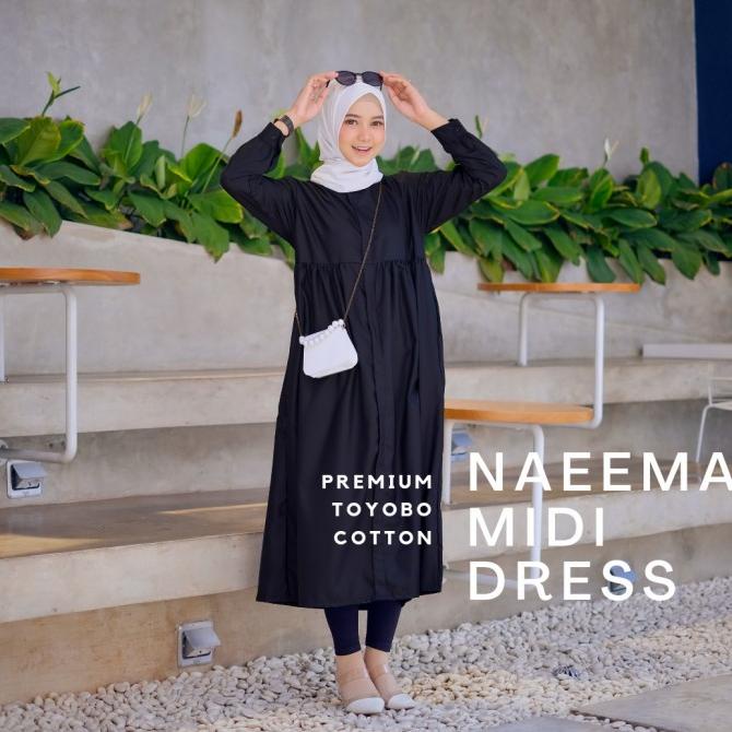 Naeema Midi Dress Bahan Toyobo Premium By Naka Boutique