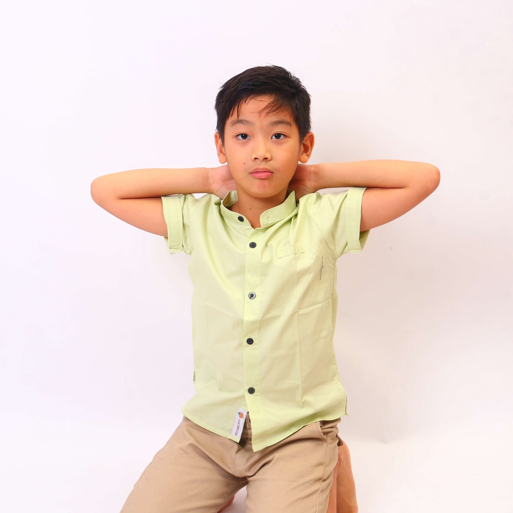 LITTLEBEESCOUT Kora Lime Shirt (Kemeja Koko Anak Lengan Pendek Polos warna Hijau Lime)