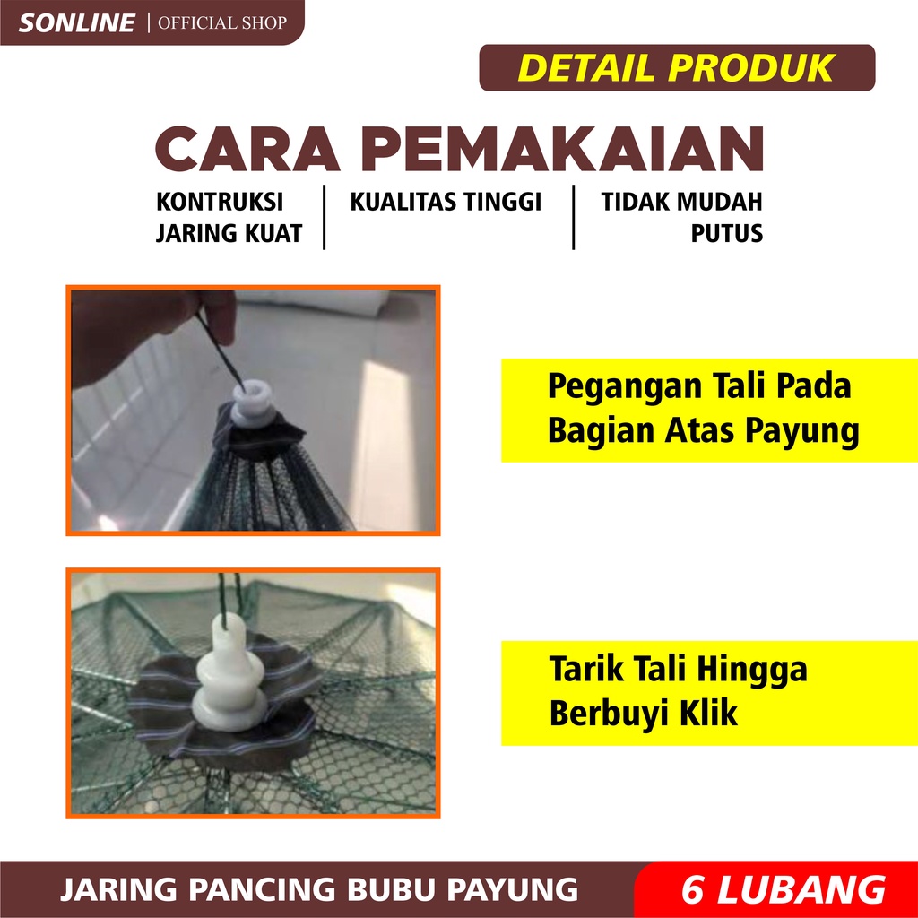 SONLINE Payung Bubu Jaring 6 Lubang Jebakan Perangkap Udang ikan Kepiting Model Payung 6 Lubang