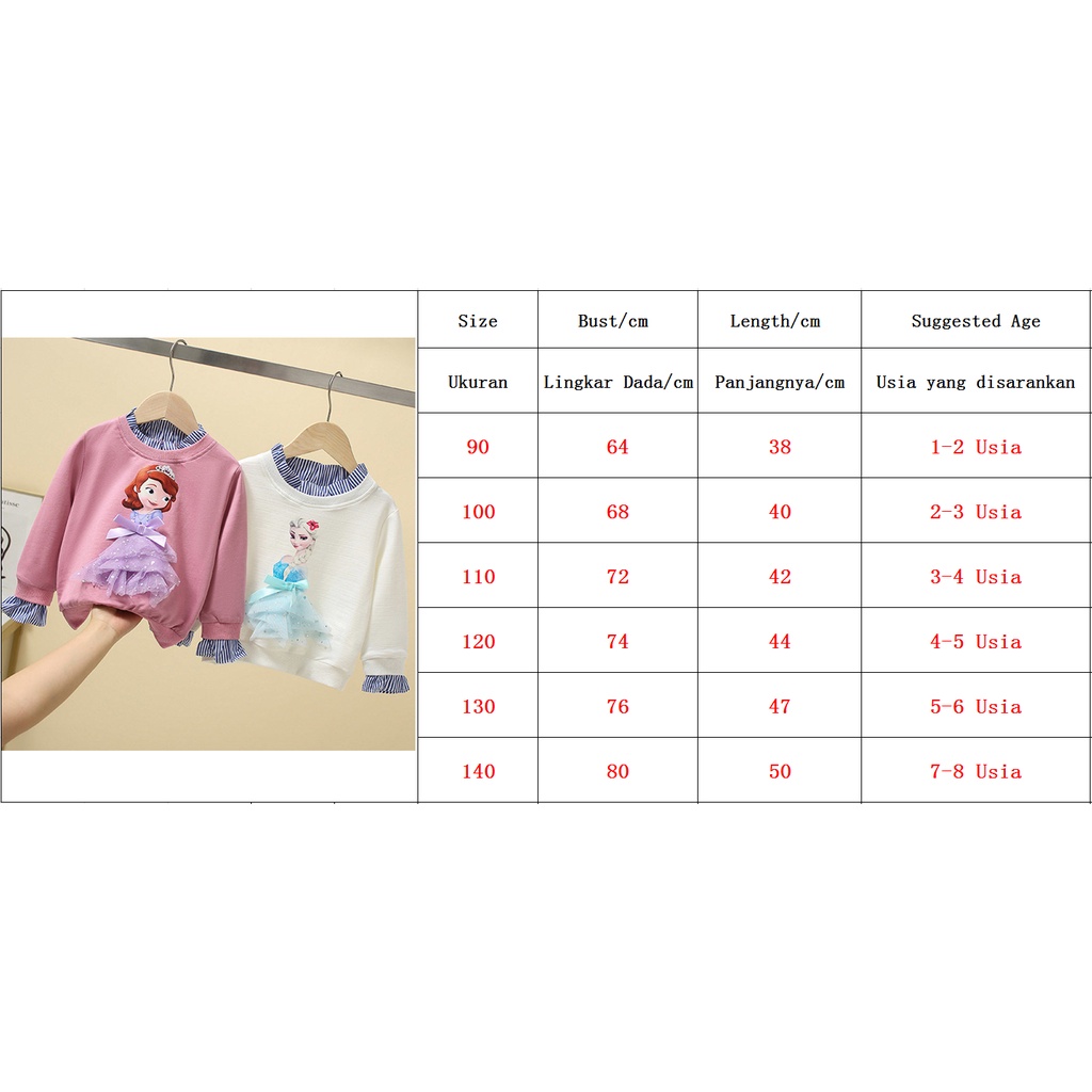 Gadis beku Lengan Panjang Top Kid Casual 3d Princess Fashion Blouses untuk 1-8 tahun