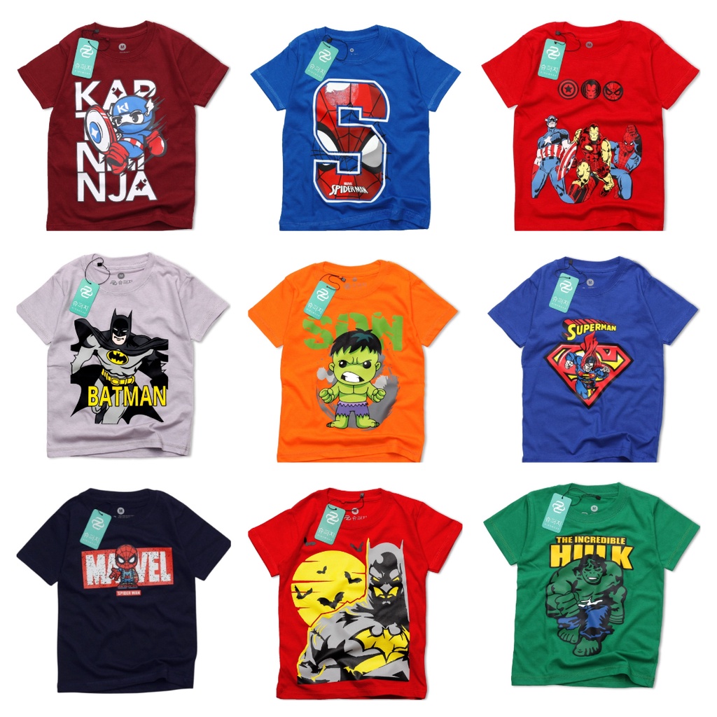 Baju Anak Cowok Distro 1-8 tahun [S,M,L,XL] Grosir Ecer Kaos Anak Bandung Laki-Laki  Super hero Sipermen Ironmen