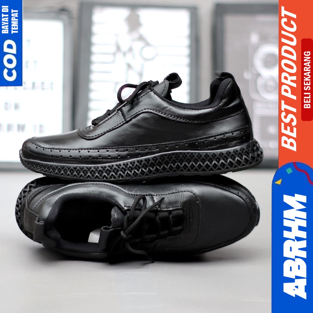 Sepatu Pantopel Kerja Formal Casual Kulit Asli Santai Hitam Abraham Blosom